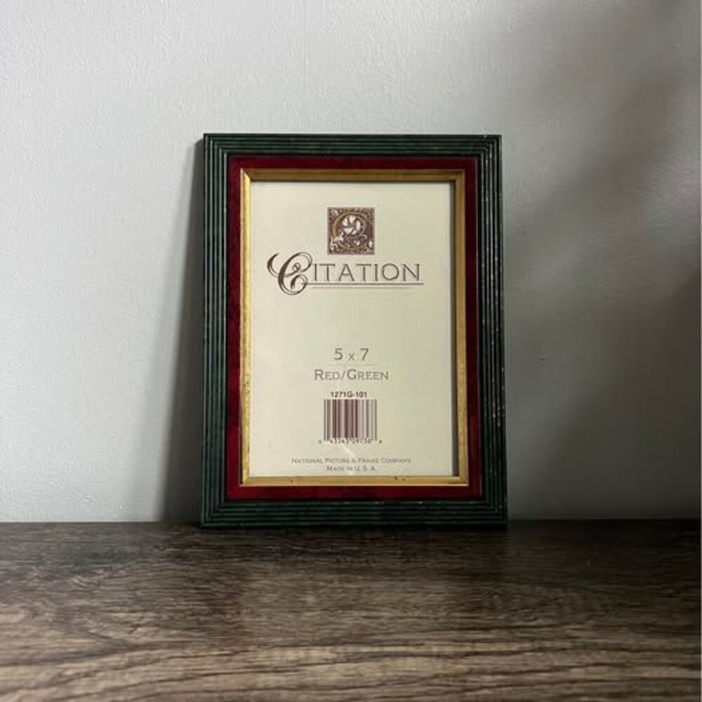 Vintage Hunter Green, Maroon, and Gold 5 x 7 Wood Frame